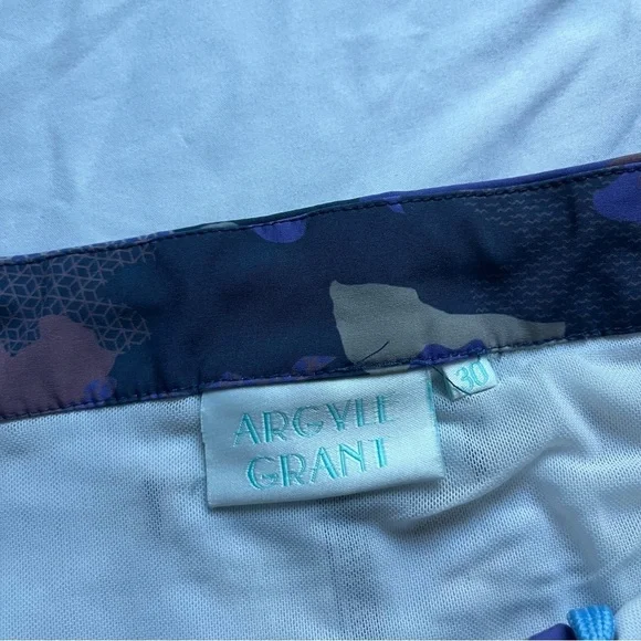 ARGYLE GRANT purple navy blue camo swim trunks